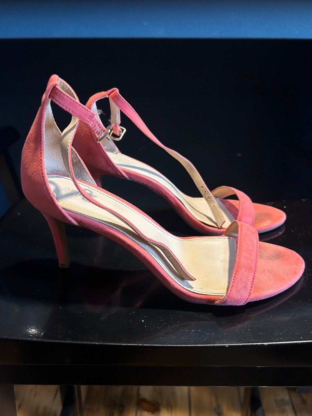 Old Navy Coral Pink Suede T-Strap Heels
